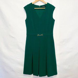 Ellen Tracy Dress with Pleated Skirt and Gold Buckle Detail